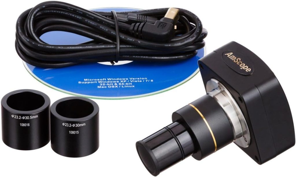 AmScope SM-3T-54S-5M Digital Professional Trinocular Stereo Zoom Microscope, WH10x Eyepieces, 7X-45X Magnification, 0.7X-4.5X Zoom Objective, 54-Bulb LED Light, Single-Arm Boom Stand, 110V-240V, Includes 5MP Camera with Reduction Lens and Software