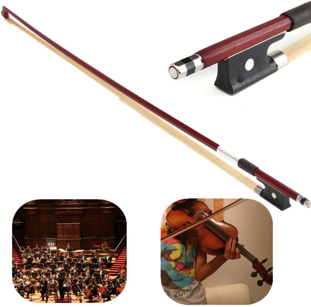 AMZZ Professional 4/4 Brazilwood Ebony Frog Violin Arbor White Horsehair Violin Bow (4/4 Brazilwood)