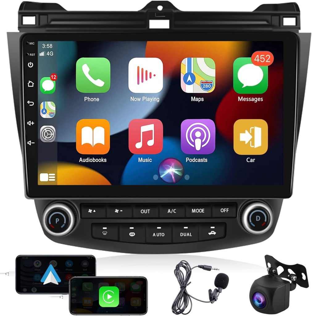 Android 11 Car Stereo for Honda Accord 7th 2003-2007 Radio with Wireless Carplay, 10.1 Touchscreen Car Stereo with GPS Navigation, Android Auto, WiFi, Bluetooth, USB, FM, Mirror Link, Backup Camera