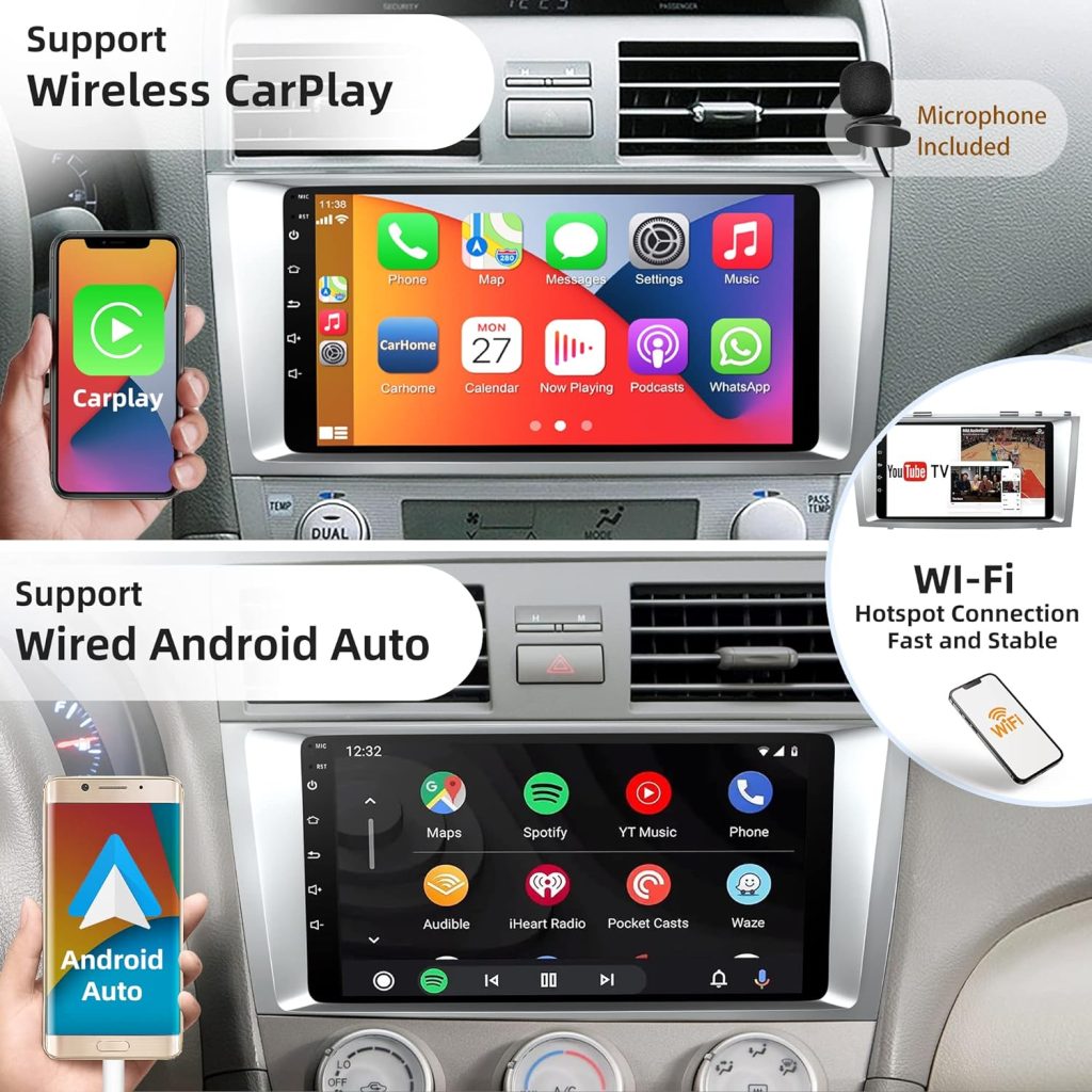 Android 12 Car Radio for Camry 2006-2011, 9 Inch Head Unit Car Stereo with IPS HD Touch Screen, Wireless CarPlay, Android Auto, GPS, WiFi, Backup Camera, SWC, Bluetooth 5.2, 2+32GB Toyota Camry Radio