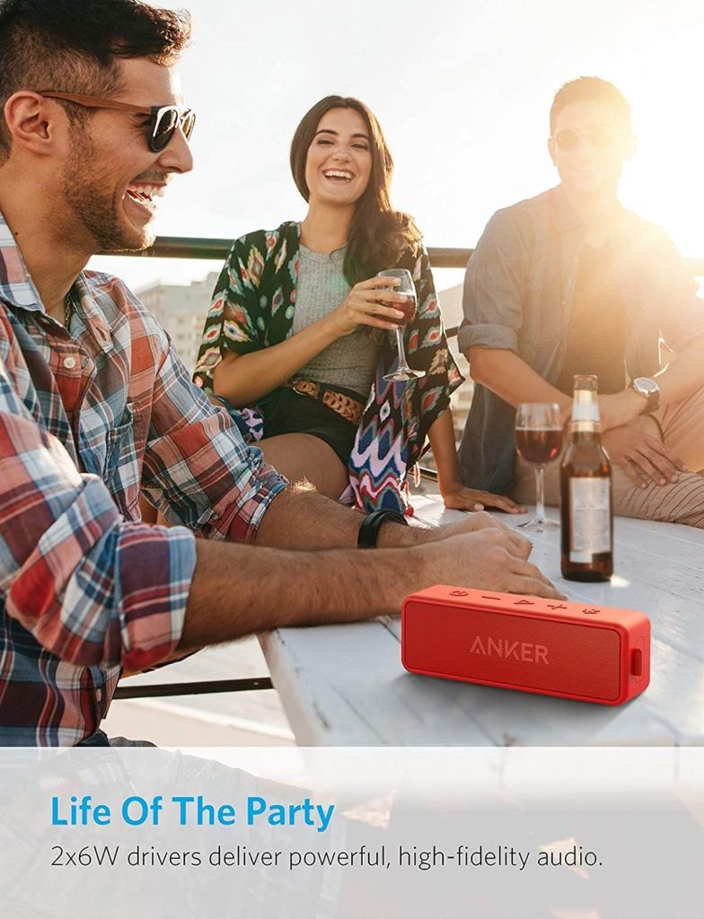 Anker Soundcore 2 Portable Bluetooth Speaker with 12W Stereo Sound, Bluetooth 5, Bassup, IPX7 Waterproof, 24-Hour Playtime, Wireless Stereo Pairing, Speaker for Home, Outdoors, Travel