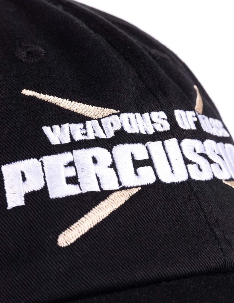 Ann Arbor T-shirt Co. Weapons of Mass Percussion | Funny Drum Drummer Music Band Men Women Baseball Dad Hat Black