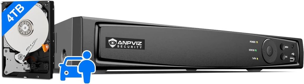Anpviz 16CH 4K POE NVR Network Video Recorder for Home Security Camera System, Supports up to 8 x 8MP/4K (6MP/5MP/4MP/3MP/1080P) IP Cameras, Pre-Installed 4TB Hard Drive