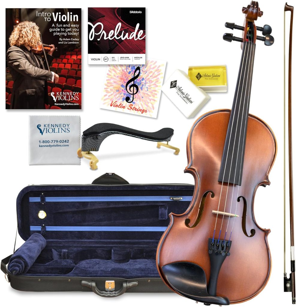 Antonio Giuliani Etude Violin Outfit 4/4 Full Size Clearance By Kennedy Violins - Carrying Case and Accessories Included - Solid Maple Wood and Ebony Fittings AG360
