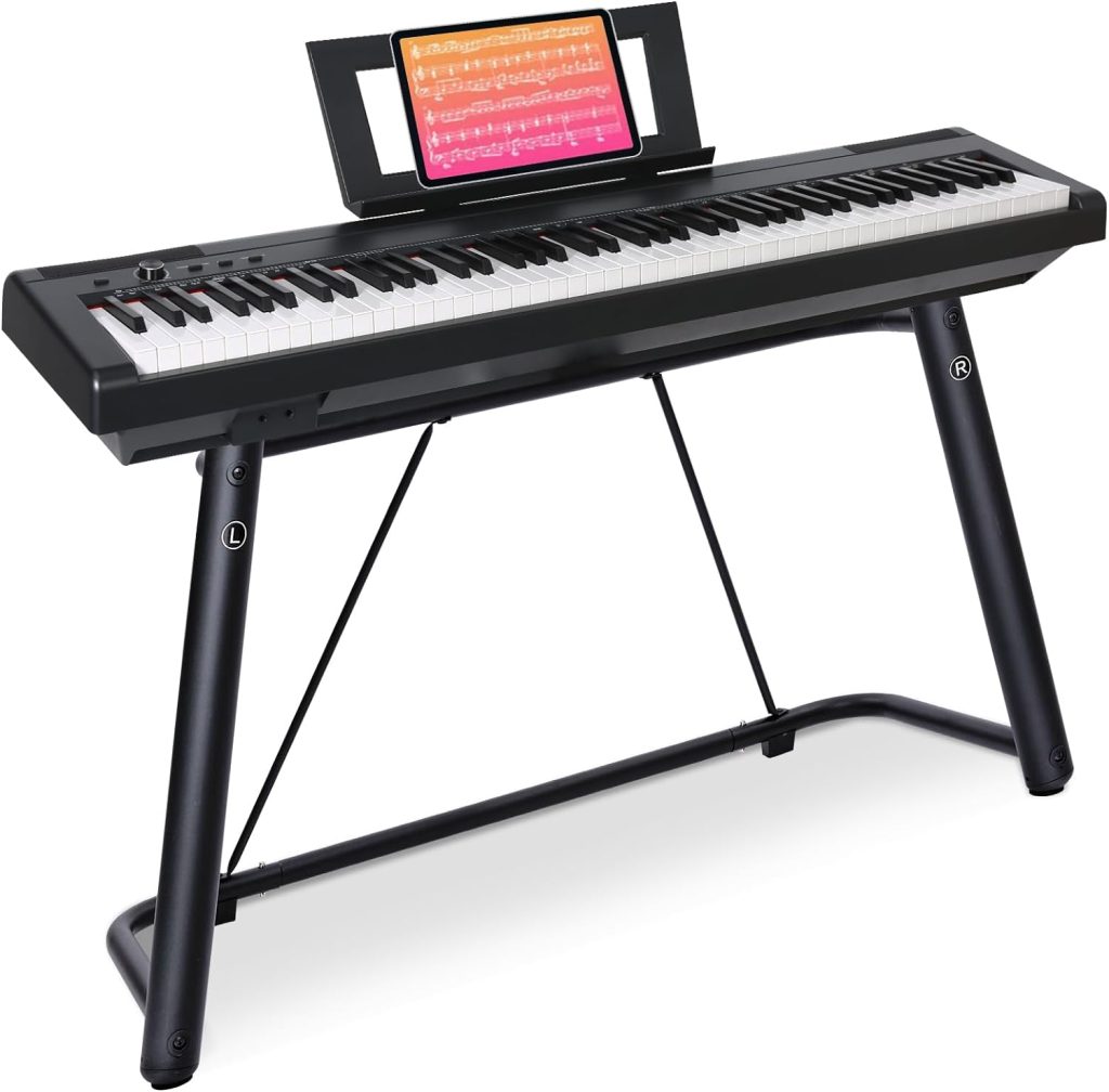 AODSK Weighted Piano 88-Key Beginner Digital Piano,Full Size Weighted keyboard with Hammer Action,with Sustain Pedal,2x25W Stereo Speakers,MP3 Function,Black