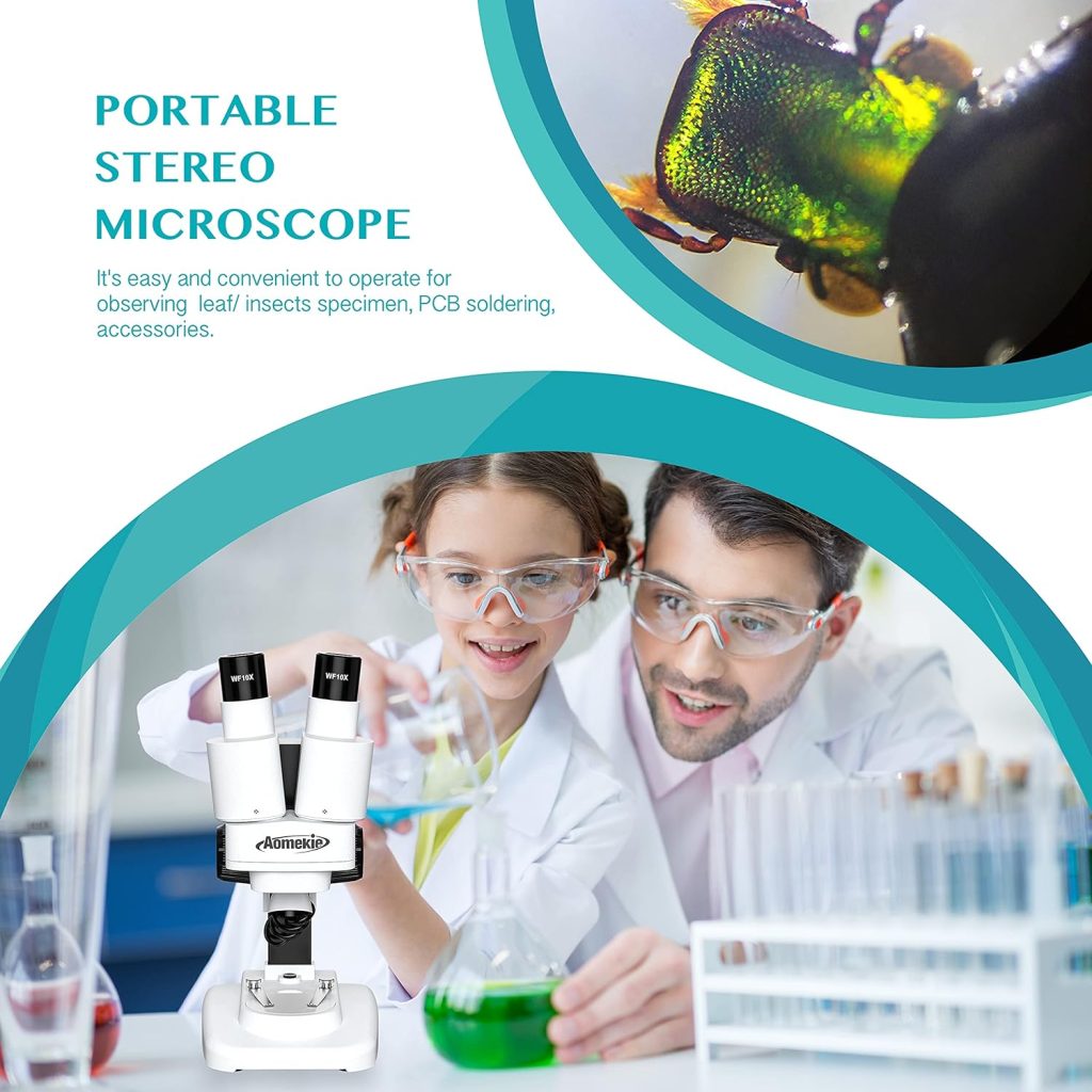 Aomekie® Microscope for Kids Students 20X 40X with 10Pcs Slides Insect Specimen Stereo Microscope for Kids with WF eyepieces LED Light Source Portable Stereoscope