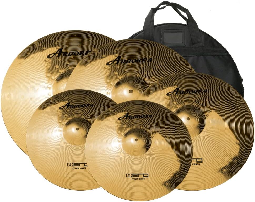 Arborea Cymbal Pack Alloy Cymbals Drum Cymbal Set 14/16/18/20 Plus Free Cymbal Bag 5 Pieces Cymbals for Drum Set