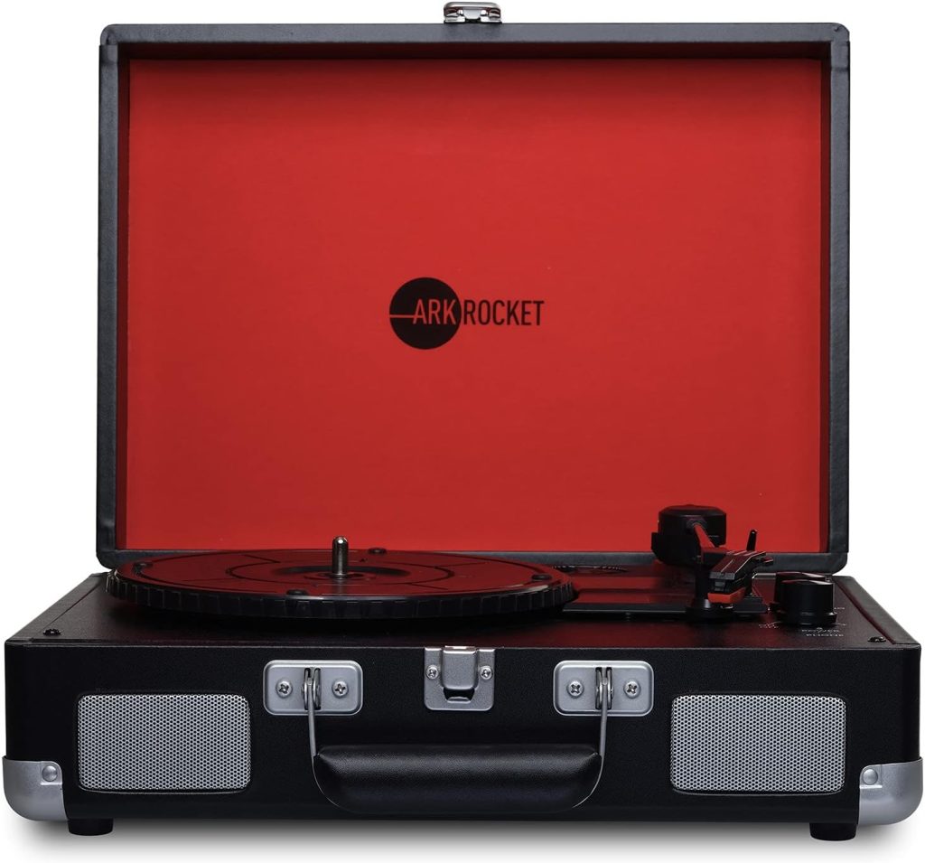 Arkrocket Curiosity Suitcase Bluetooth Turntable Vintage 3-Speed Record Player with Built-in Speakers Upgraded Turntable Audio Sound (Black/Red) : Electronics