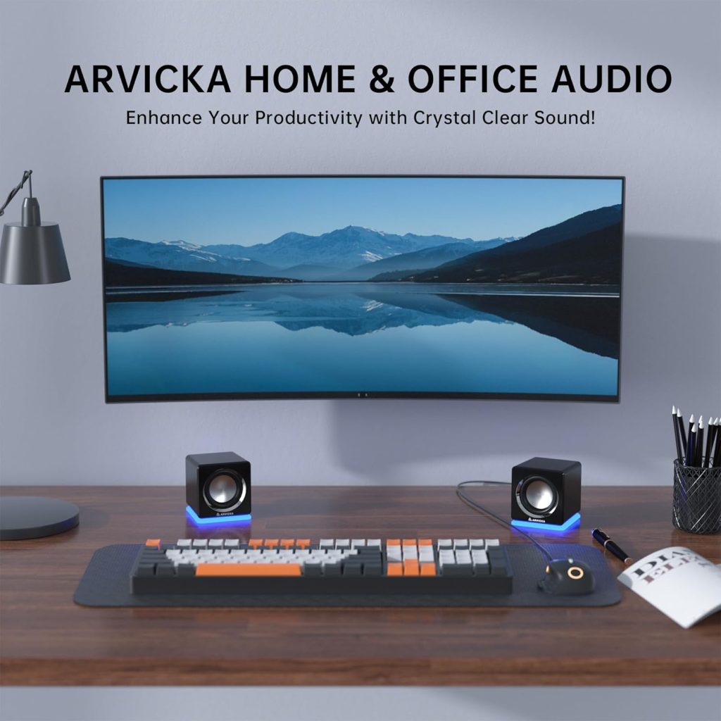 ARVICKA Computer Speakers- Small Wired External Laptop Speakers 2.0 Channel Mini Desktop Computer Speakers White