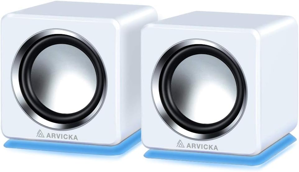 ARVICKA Computer Speakers- Small Wired External Laptop Speakers 2.0 Channel Mini Desktop Computer Speakers White