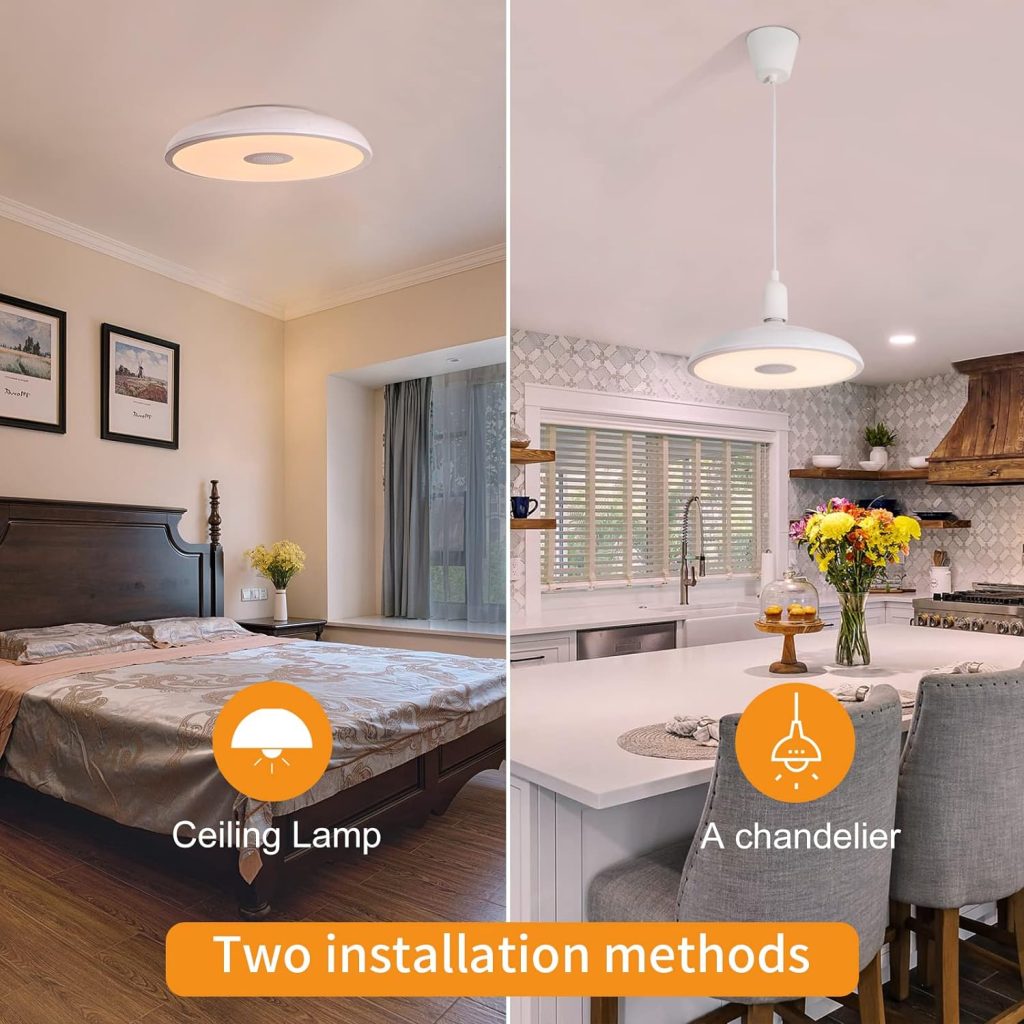 ASALL Smart Waterproof LED Ceiling Light Fixture,with Bluetooth Speaker,11Inch 18W, 2700K-6500K Dimmable Music Lamp,RGB Color Changing Light with Remote Control,Suitable for Bathroom,Shower,Bedroom