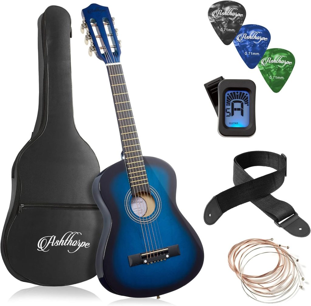 Ashthorpe 30-inch Beginner Acoustic Guitar Package (Blue), Basic Starter Kit w/Gig Bag, Strings, Strap, Tuner, Picks