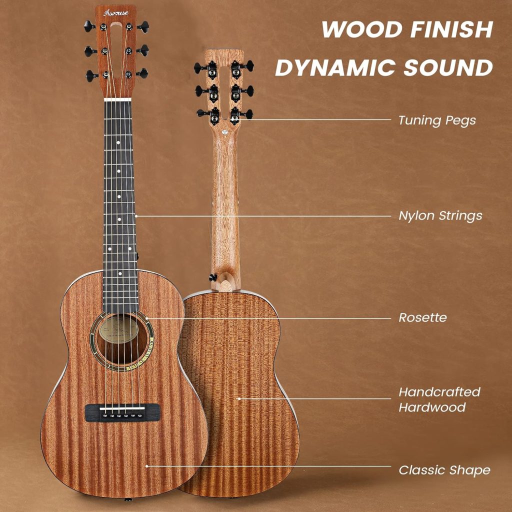 Asmuse 30 Acoustic Guitar, Soild Wood Beginner Guitar Kit with Gig Bag, Extra Strings, Strap, Picks, Tuner (Natural)