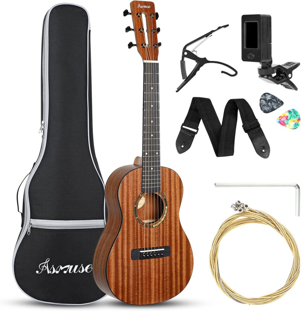 Asmuse 30 Acoustic Guitar, Soild Wood Beginner Guitar Kit with Gig Bag, Extra Strings, Strap, Picks, Tuner (Natural)