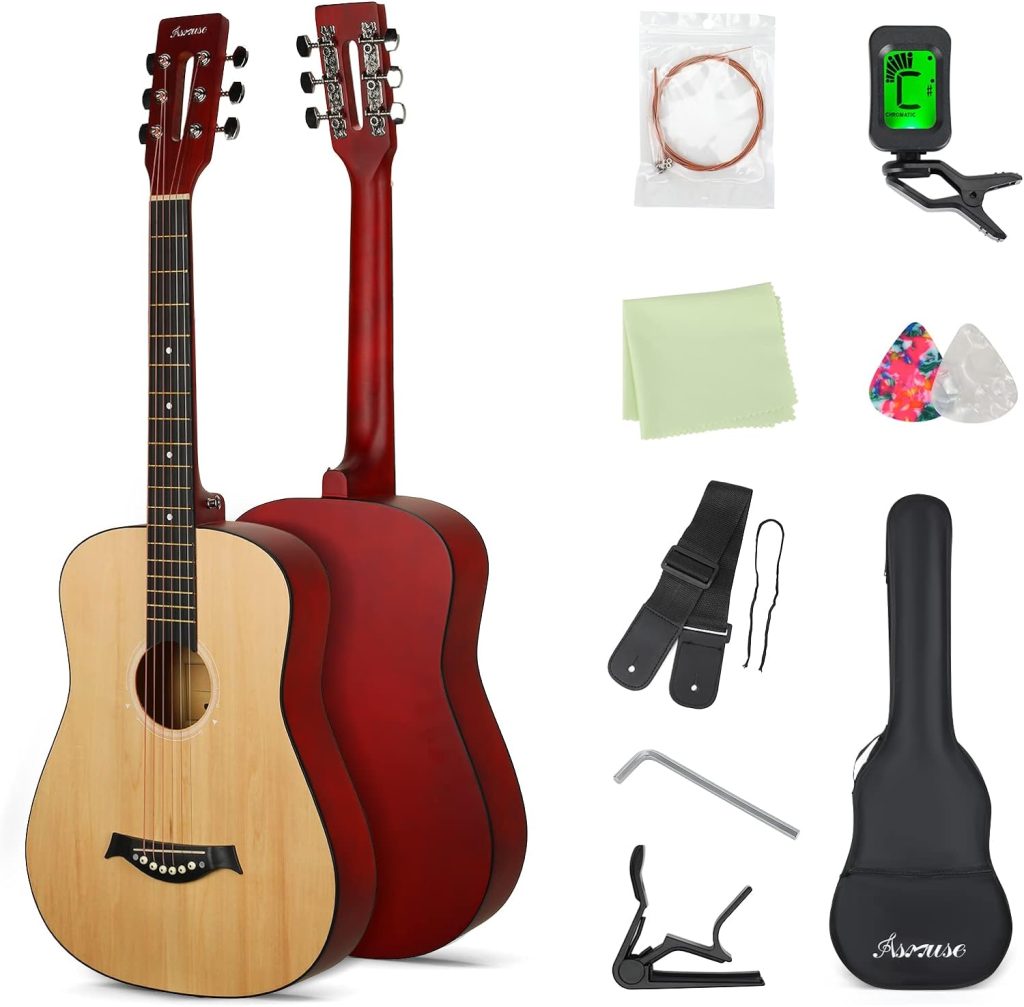 Asmuse 38 inch Acoustic Guitar Kit, Full Size Classical Acoustic Guitar 6 Strings with Gig Bag, Tuner, Picks, Strap Accessories for Beginners Adults Teens (Natural)