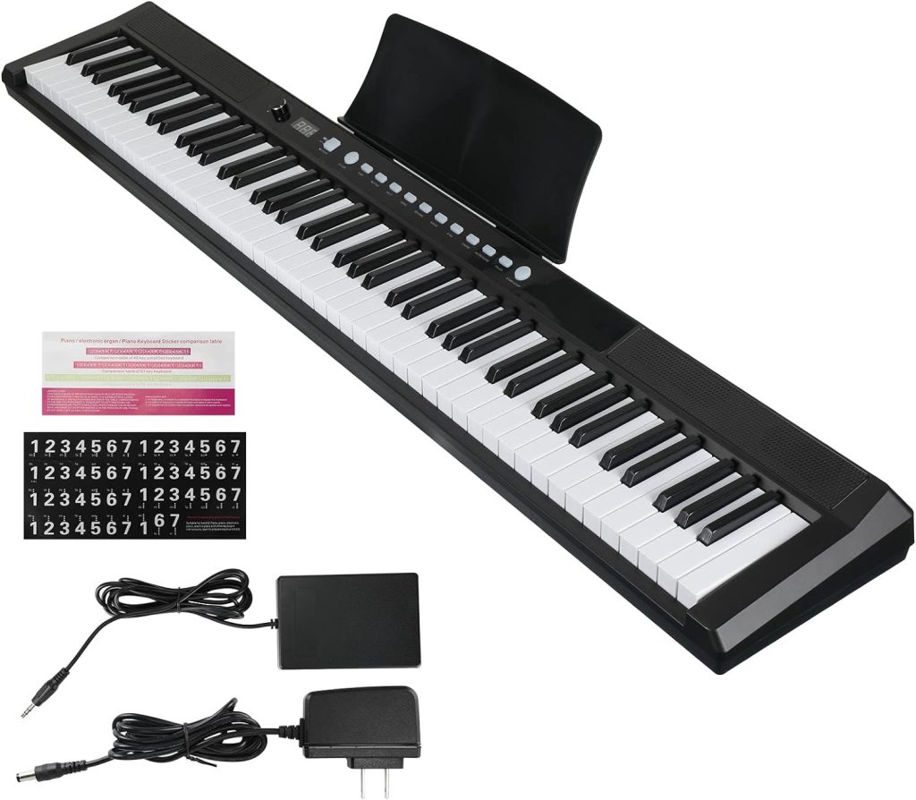 Asmuse 88-Key Full Size Electric Piano Keyboard Set, Digital Piano with Sustain Pedal, Power Supply, Built-In Speakers, Black