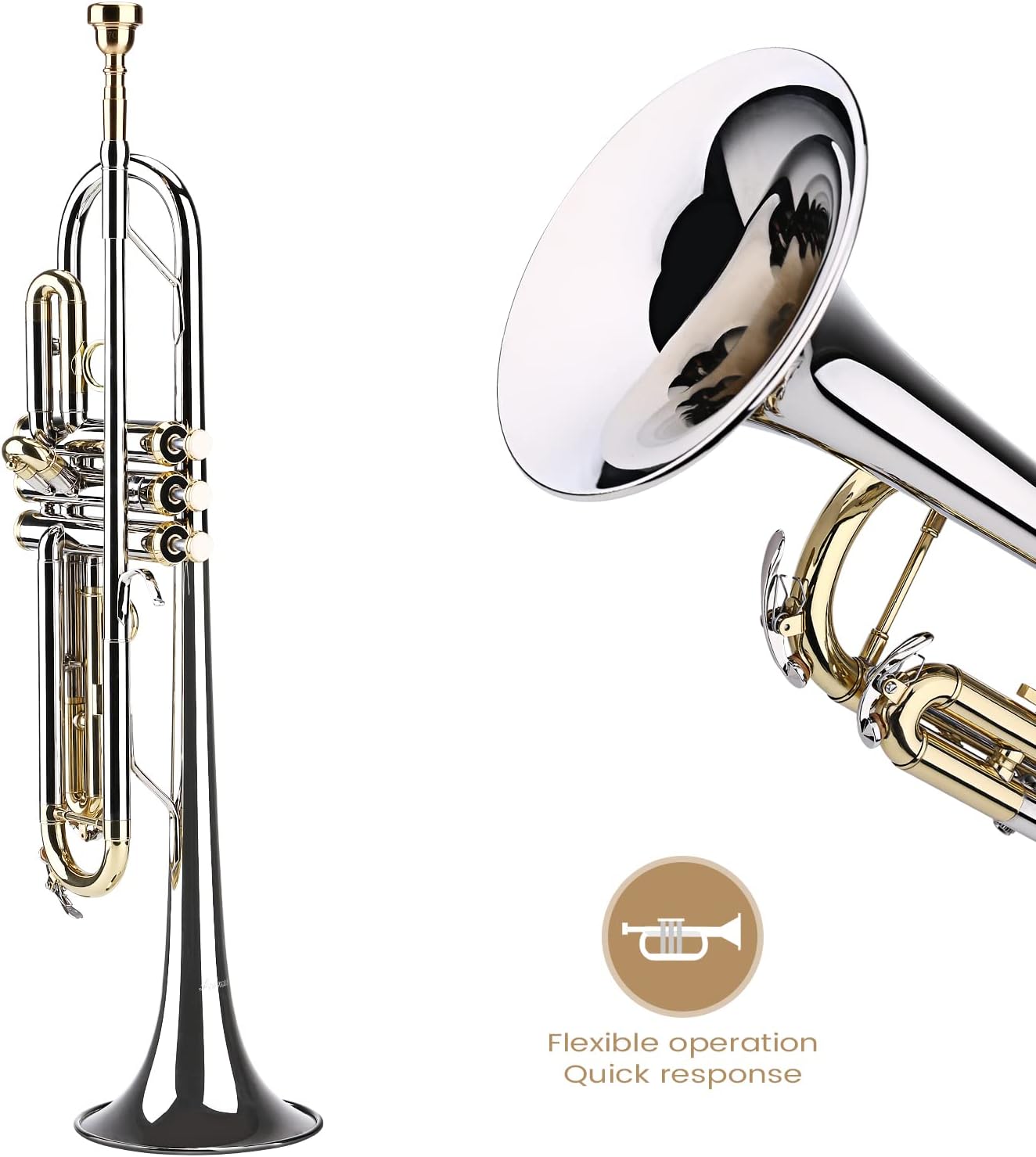 High-Quality Bb Trumpet with Black Nickel Gold Plating, Brass Material, B  Flat Musical Instrument with Case and Mouthpiece