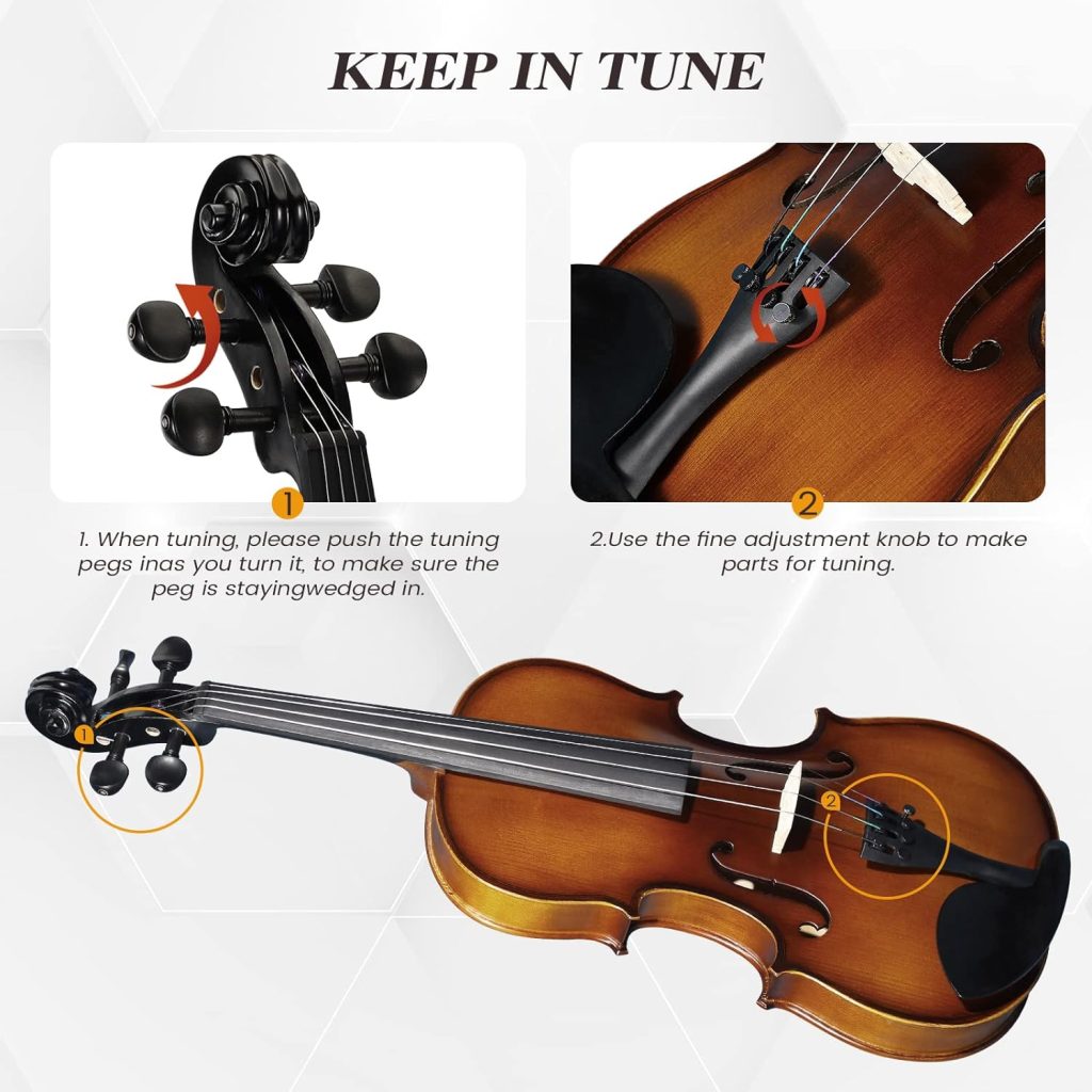 Asmuse Full Size 4/4 Violin Kit, Premium Solid Wood Starter Violin with Bow Case for Beginner Adult Children (Natural)