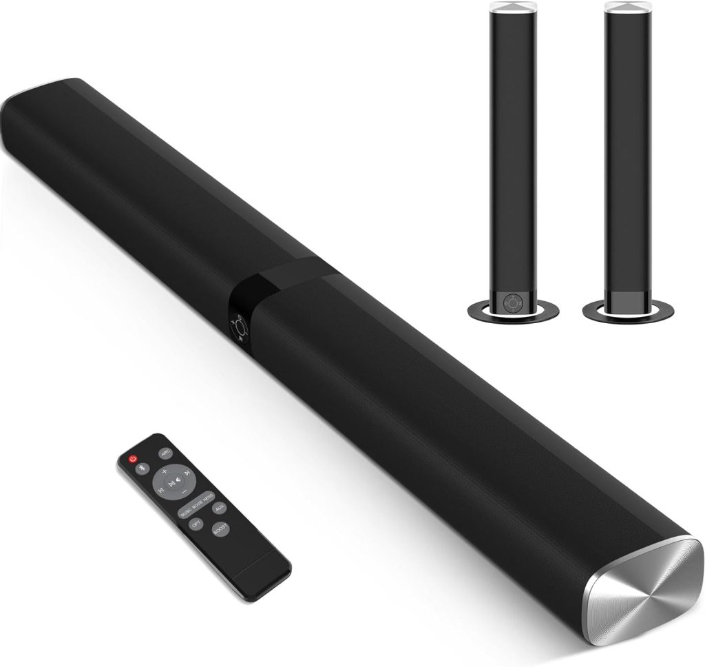 Assistrust Sound Bars for TV, Bluetooth 5.0 soundbar, 32 inch TV Sound Bar with 4 Drivers, Wired  Wireless Soundbar with HDMI(ARC)/Optical/AUX Connect-Separable Design