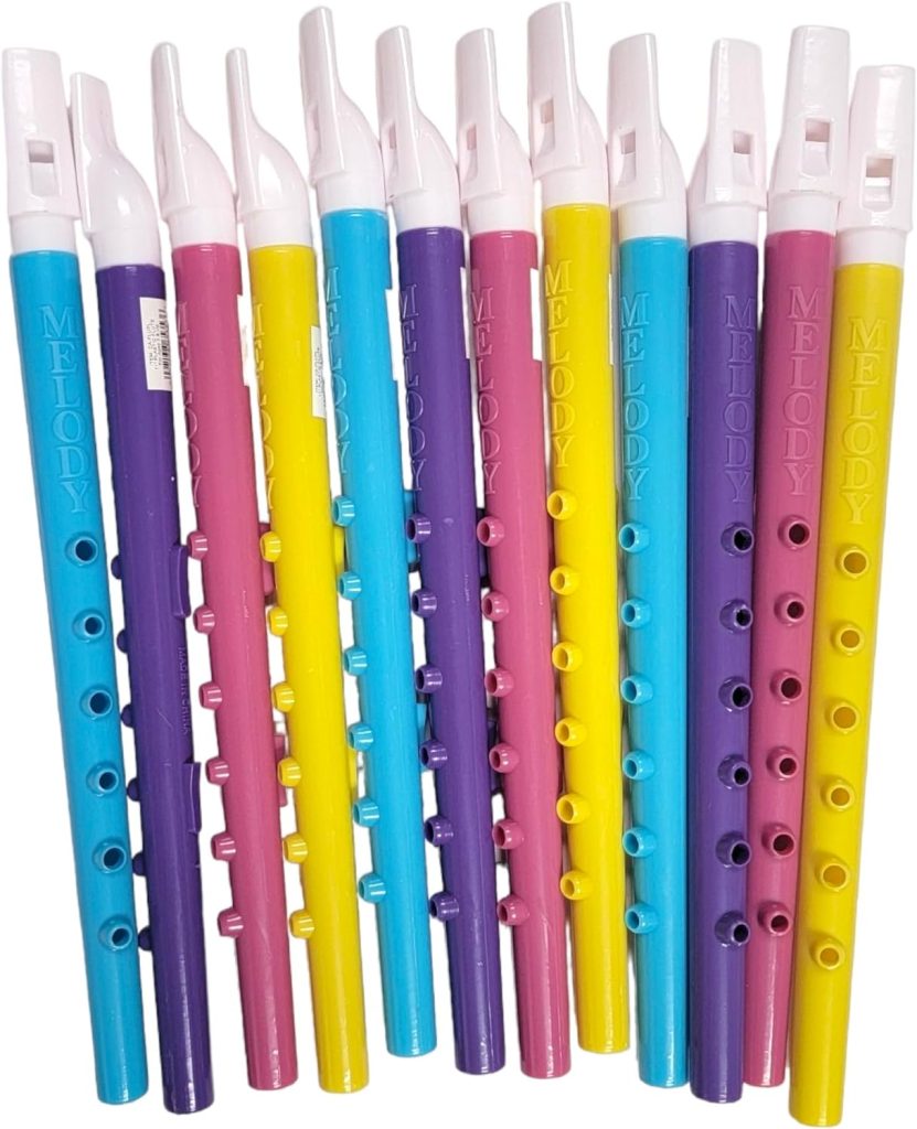 Assorted Colors Plastic Flutes (11) 6 Holes. Musical Wind Recorders Sound Instrument for Kids Toy for Music Party Favors Supplies (24 Flutes)