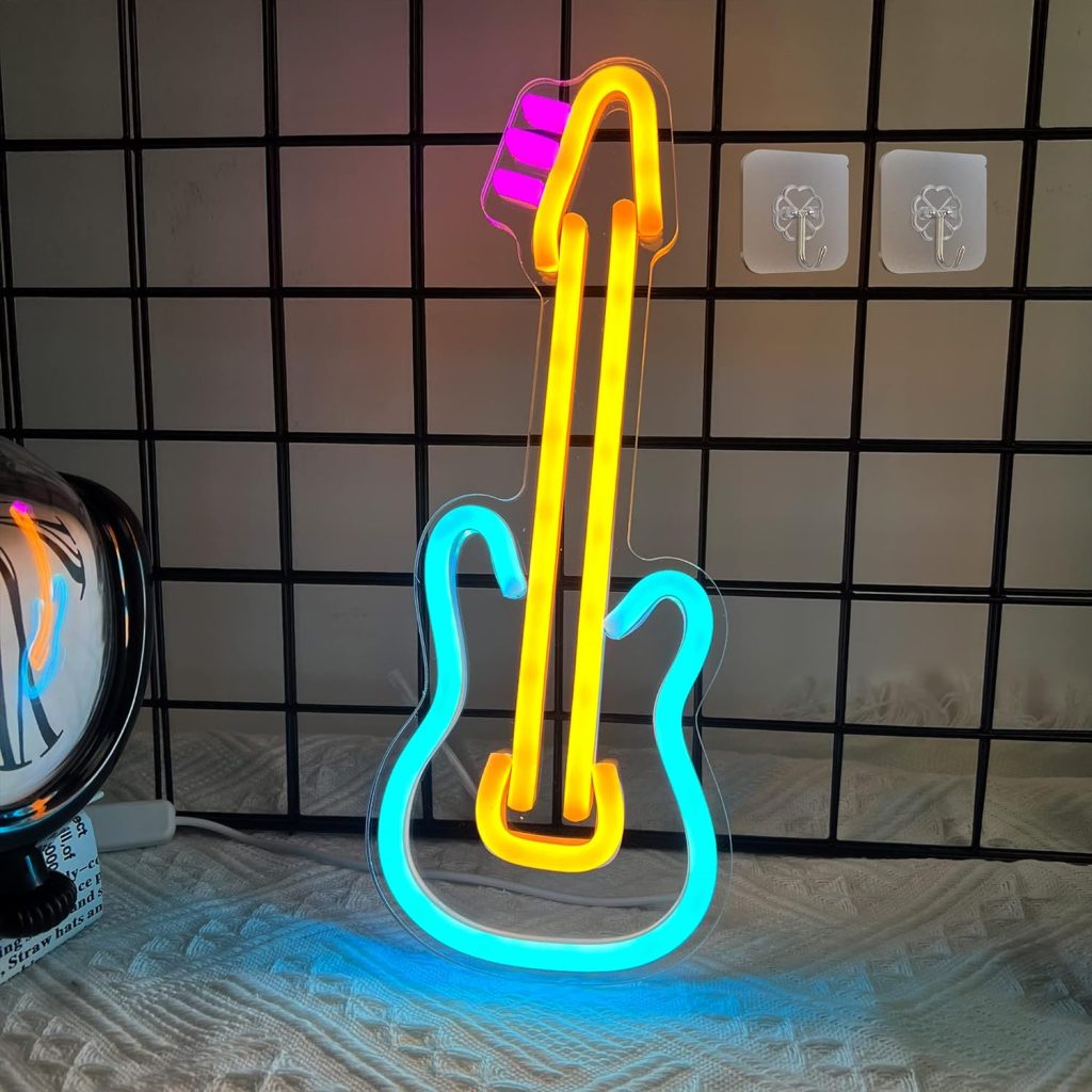 Attivolife Neon Guitar Shaped Sign, Best LED Acrylic Neon lamp with USB for Bedroom Art Wall, Music Studio, Christmas, Wedding, Party, Guitar Lovers, Home Decor Gifts