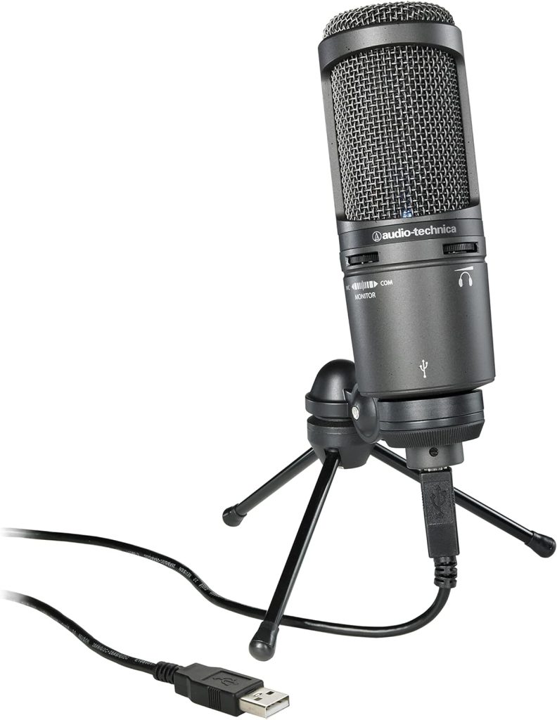 Audio-Technica AT2020USB+ Cardioid Condenser USB Microphone, With Built-In Headphone Jack  Volume Control, Perfect for Content Creators (Black)