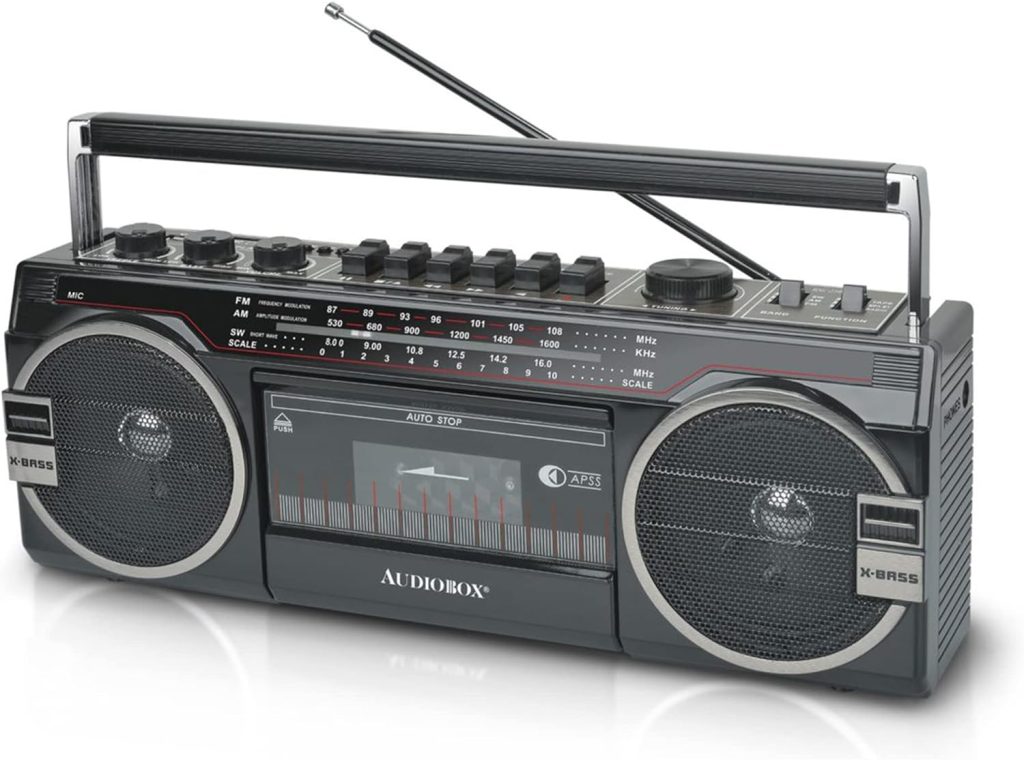 AudioBox RXC-25BT Retrobox 2 Way Speaker System Boombox w/Bluetooth Connectivity, AM/FM/SW Radio, USB and SD Card Connection,  Cassette Player, Black