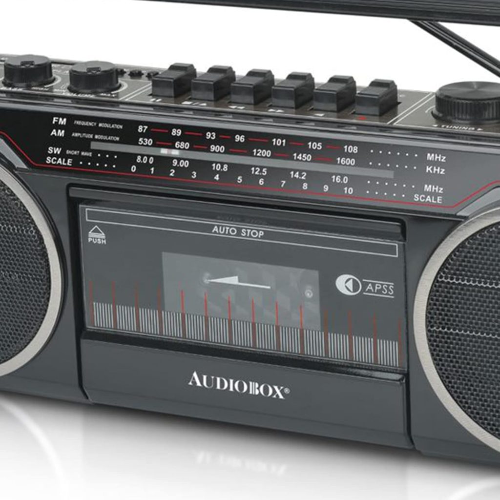 AudioBox RXC-25BT Retrobox 2 Way Speaker System Boombox w/Bluetooth Connectivity, AM/FM/SW Radio, USB and SD Card Connection,  Cassette Player, Black