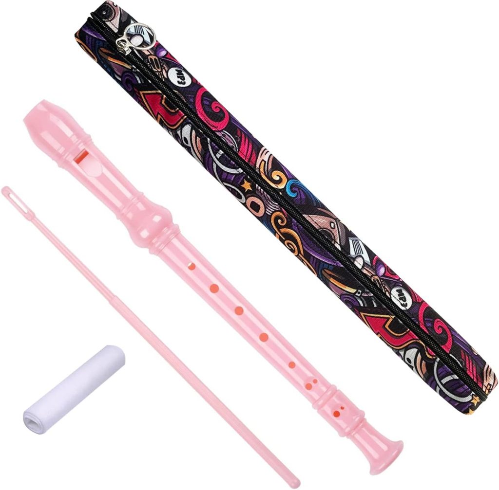 Auteey German style 8 Hole Descant Soprano Recorder for Beginners, Kids Music Flute with Gift Case Bag and Cleaning Rod(Pink)