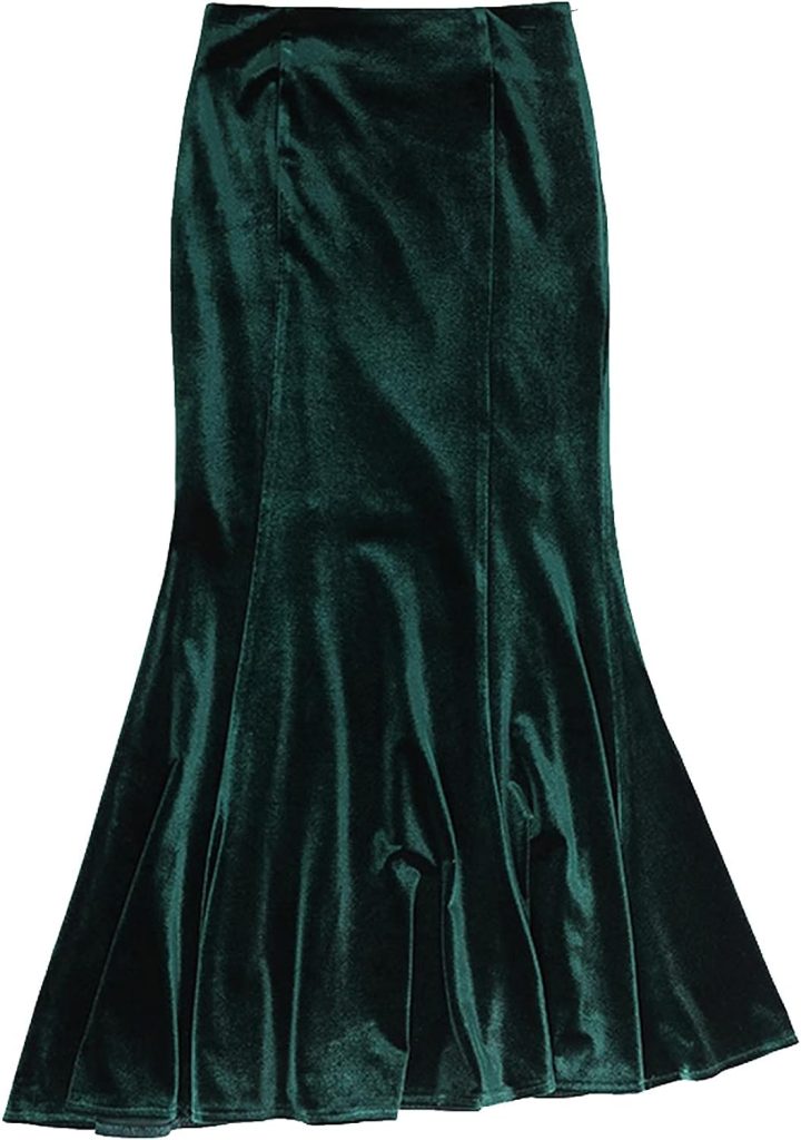 Autumn Winter Warm Black Maxi Skirt Women Vintage Velvet Long Skirt Plus Size Elegant Velour Trumpet Skirt
