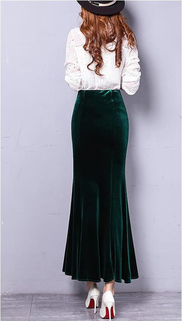 Autumn Winter Warm Black Maxi Skirt Women Vintage Velvet Long Skirt Plus Size Elegant Velour Trumpet Skirt