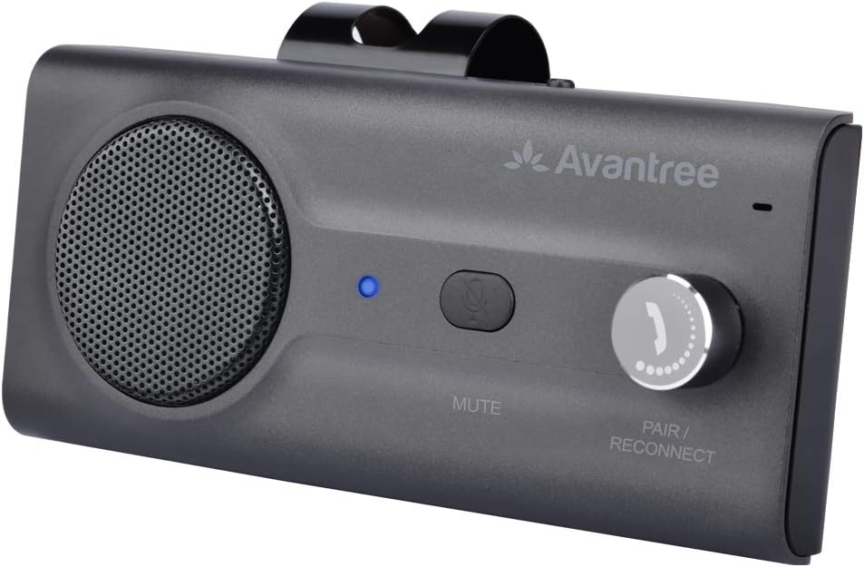 Avantree CK11 Hands Free Bluetooth 5.0 Car Kits, 3W Loud Speakerphone, Support Siri Assistant  Motion Auto On Off, Volume Knob, Wireless in Car Handsfree Speaker with Visor Clip - Titannium