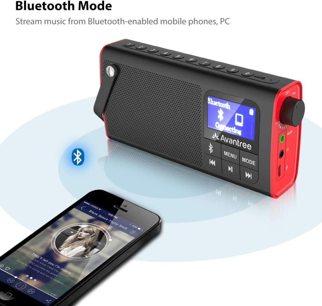 Avantree SP850 Rechargeable Portable FM Radio with Bluetooth Speaker and SD Card MP3 Player 3-in-1, Auto Scan Save, LED Display, Small Handheld Pocket Battery Operated Wireless Radio (No AM)