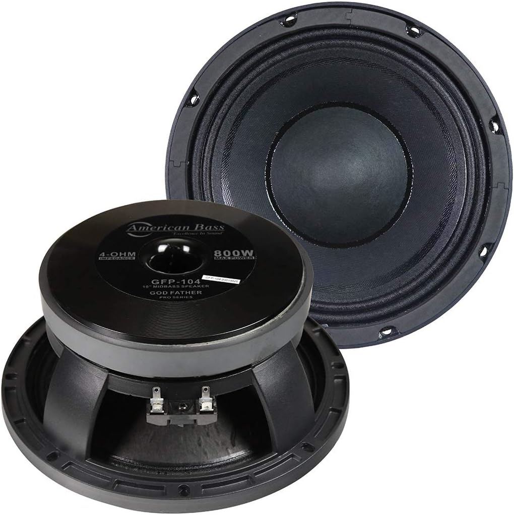 AVD. American Bass Godfather 10 Midrange Car Speaker, 800 Watt Maximum Power, Mid Bass Car Audio Stereo Woofer Loudspeaker, 10 inch 4 Ohm Voice Coil