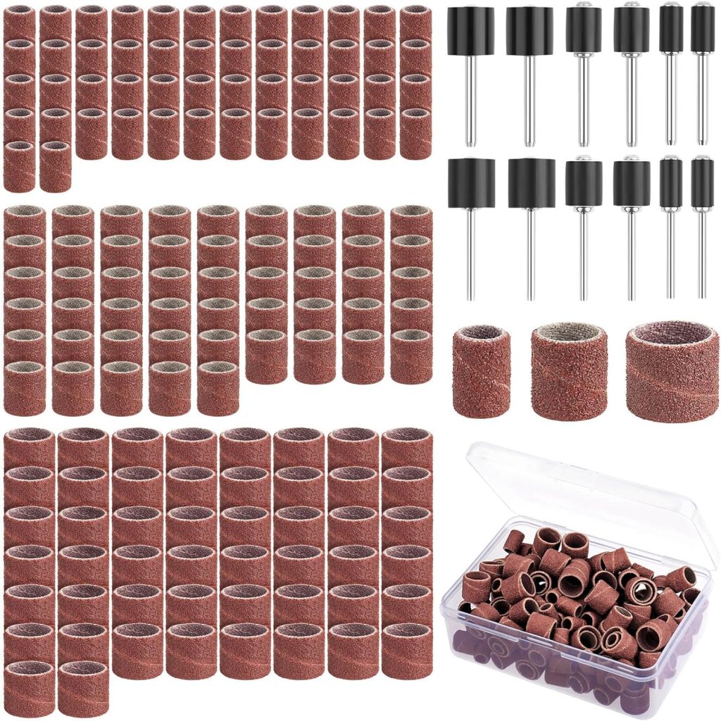 BAGTeck 162 Pieces Sanding Drums Kit Drum Sander for Drill with Storage Box Including 150 Pieces Sanding Band Sleeves and 12 Pieces Drum Mandrels for Rotary Tool- 120 Grit : Tools  Home Improvement