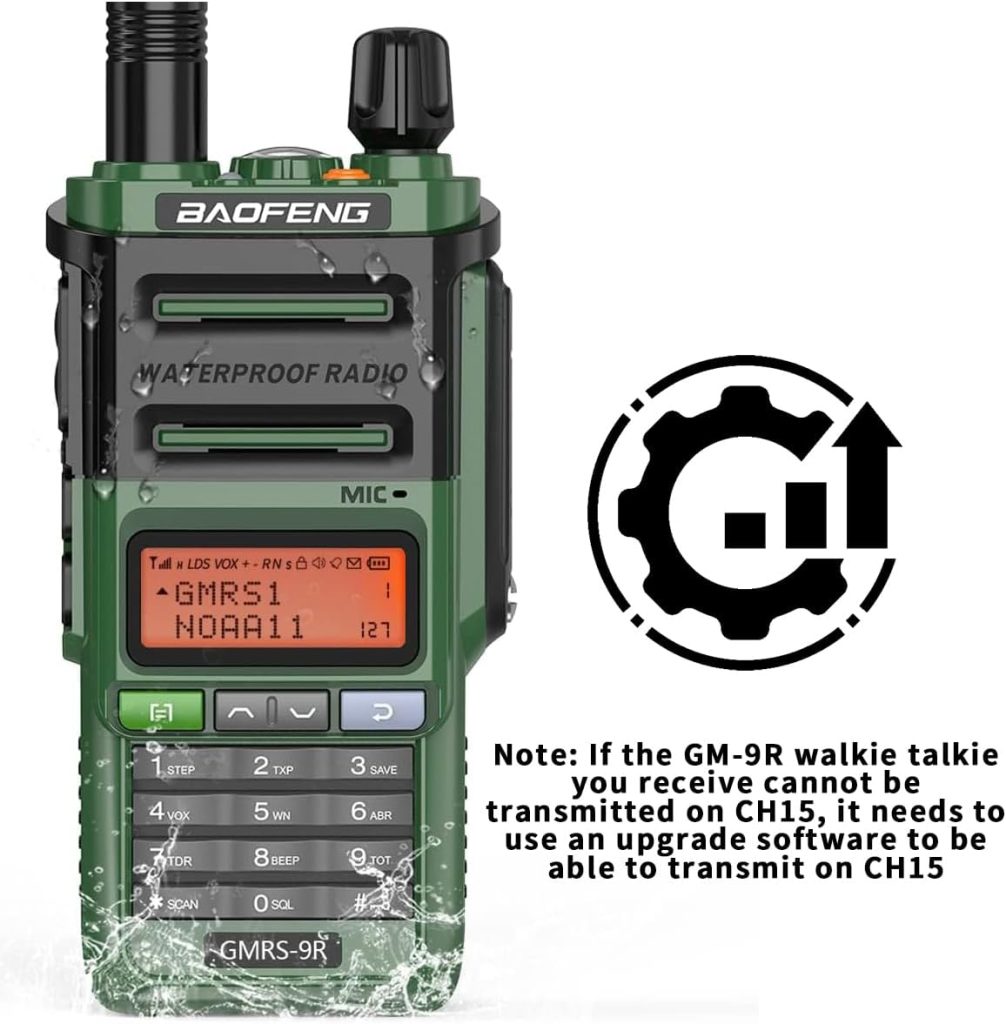 Baofeng GMRS Radio GMRS-9R Rechargeable Handheld Radio Waterproof IP67 Two Way Radio (Upgrade of UV-5R) Walkie Talkie with NOAA ScanningReceiving, GMRS Repeater Capable