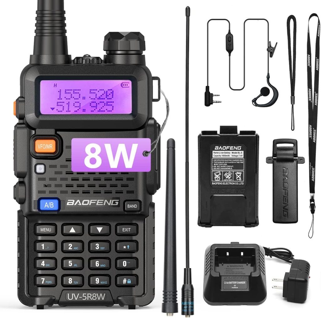 BaoFeng UV-5R 8W High Power Two Way Radio Ham Radio Dual Band Portable Radio Tri-Power Handheld Walkie Talkies with AR-771 Antenna