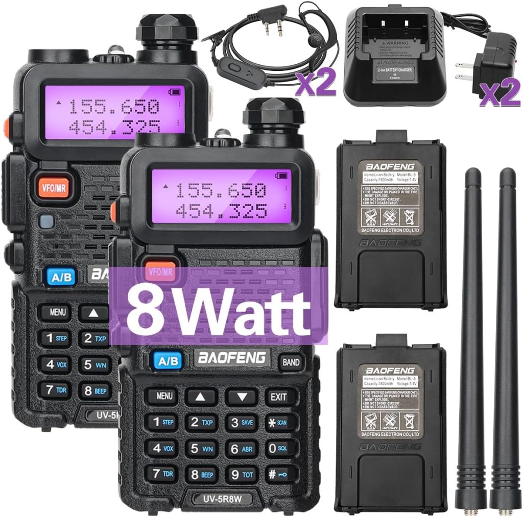 Baofeng UV-5R Ham Radio Handheld Two Way Radio Rechargeable Long Range Baofeng UV5R Portable Walkie Talkies with Extra 2 Pack 771 Antenna (Black)