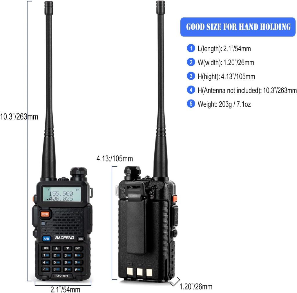 BaoFeng UV-5R Radio (VHF  UHF) with 2 Rechargeable Batteries, Long Range Handheld Ham Radios with High Gain Long Antenna and Earpiece(2 Pack)