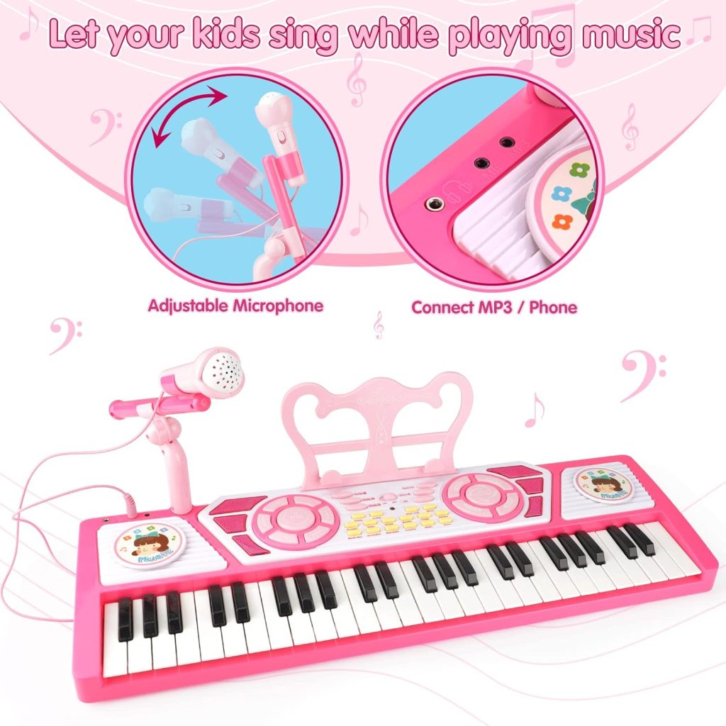 BAOLI 49 Keys Kids Piano Keyboard with Microphone, Multifunctional Portable Electronic Piano Educational Musical Instrument Toy, Birthday Gifts for Beginner Children Toddler Boys Girls Age 3-6
