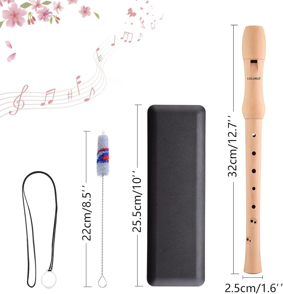 Baroque Recorder 8 holes,Soprano C Key Recorder Made of Maple Wood with storage Case,Fingering Chart and Cleaning Rod for Kids and Adults Beginners