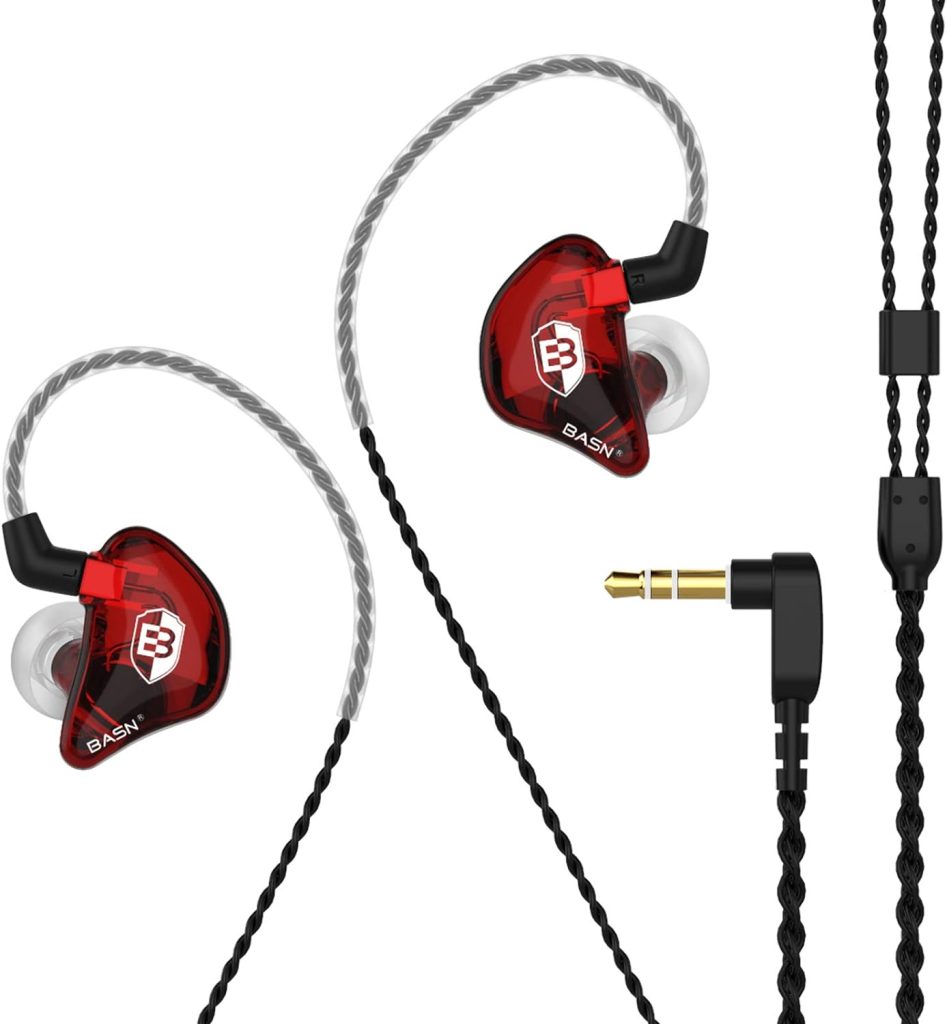 BASN Bsinger BC100 in Ear Monitor Headphones Universal Fit Noise Isolating IEM Earphones for Musicians Singers Studio Audiophiles (Red)