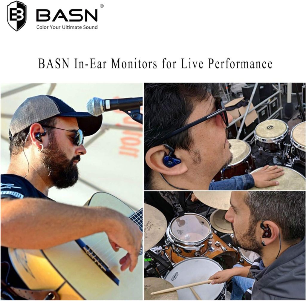 BASN High-Definition in Ear Monitor Headphones for Musicians with Detachable MMCX Earbuds; Dual Dynamic Drivers and Noise-Isolating (Blue)