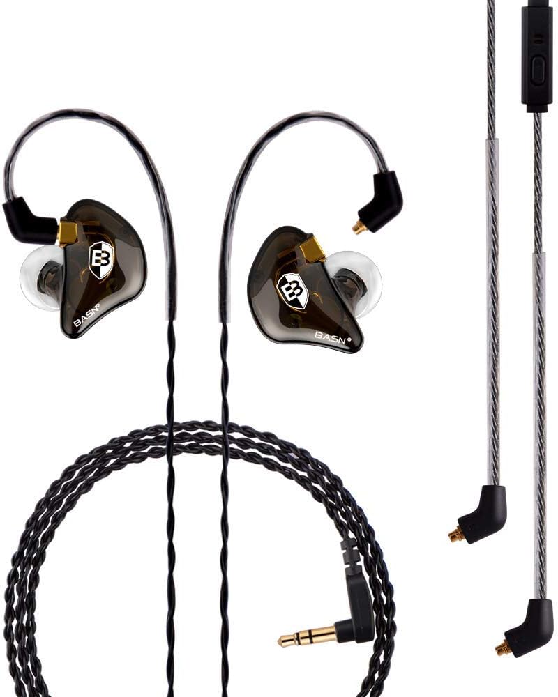 BASN Professional in Ear Monitor Headphones for Singers Drummers Musicians with MMCX Connector IEM Earphones (Pro Clear Brown)