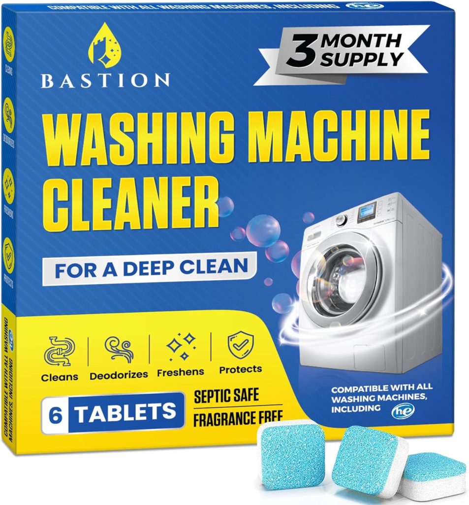 Bastion Washing Machine Cleaner, Deodorizer,  Descaler 6-Pack - Active Deep Cleaning Tablets for HE Front Loader  Top Load Washer, Septic Safe Eco-Friendly - 3 Month Supply