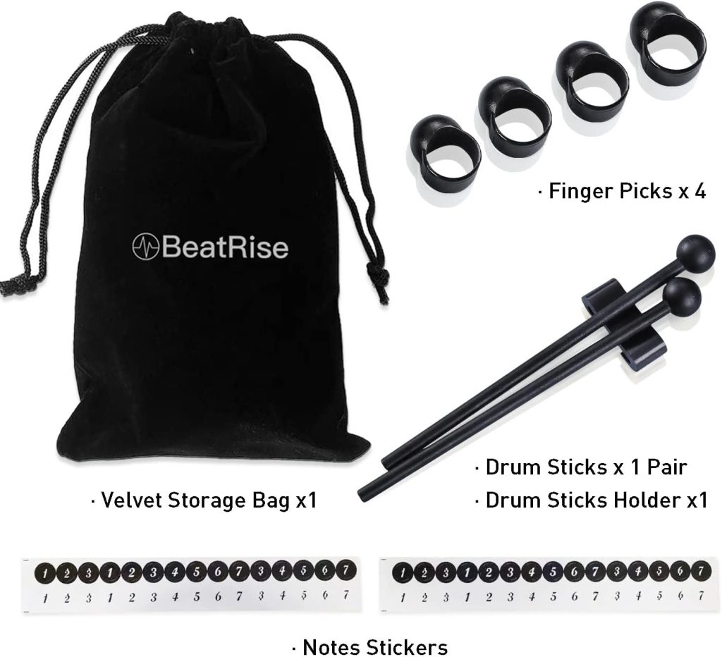BeatRise Handpan Drum D Minor 9 Notes 14 Inches Hand Pan Steel Tongue Drum with Carrying Bag and Mallets (Black)