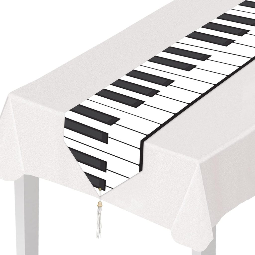 Beistle Printed Glossy Paper Piano Keyboard Table Runner Tableware for Music Theme Party Decorations Supplies, 11 x 6, Black/White