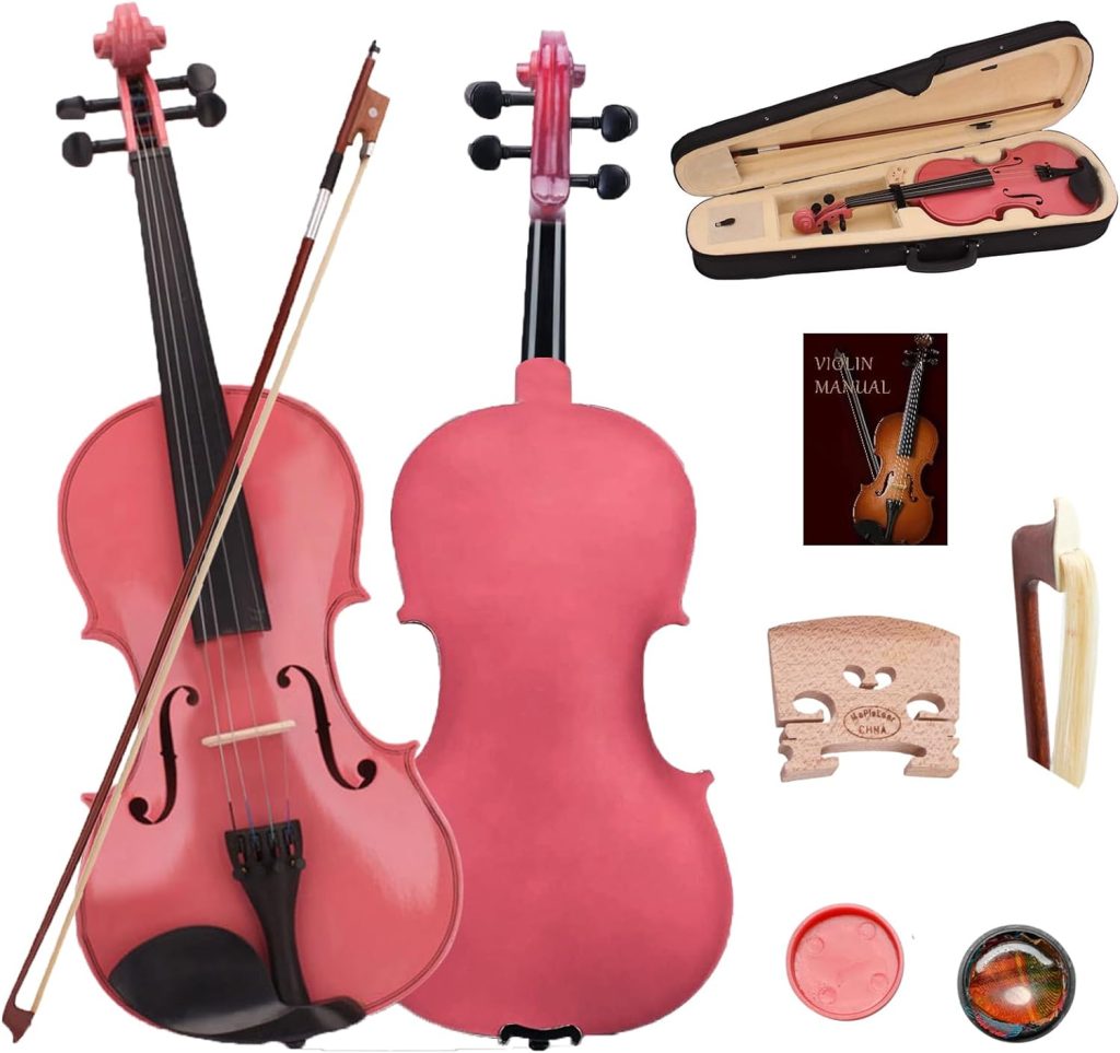 BELANITAS Violin 4/4 Full Set Acoustic Violins for Kids Ages 9-12 Full Size Kids Violin for Beginners Child Fiddle Student Violin Professional with Bow Case and Rosin,Stringed Musical Instruments,Pink