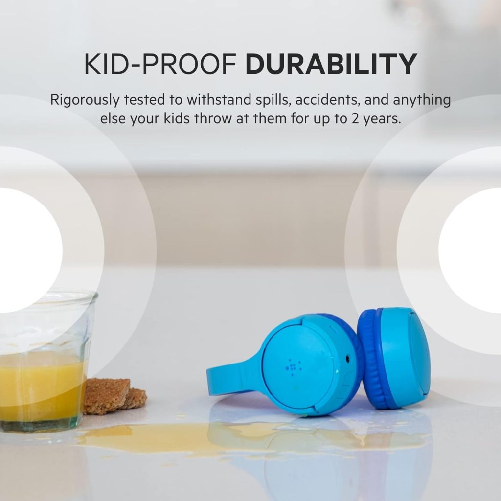 Belkin SoundForm Mini - Wireless Bluetooth Headphones with Built In Microphone - Kids On-Ear - Bluetooth Earphones for iPhone, iPad, Fire Tablet  more - Blue