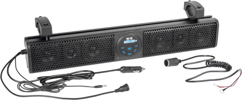 BELVA BASB26 26” Wide IPX5 Weatherproof Marine UTV ATV Sound Bar, Four 3 Speakers, Two 1 Tweeters, Built-in Amplifier, AUX Input, USB Input, Bluetooth Audio and Wireless Remote